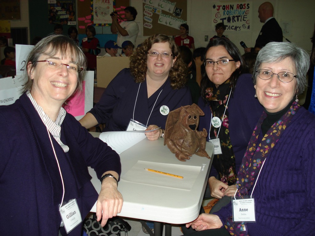Gillian, Lena, Philippa, and Anne at the Kids' Lit Quiz (Canada), Feb. 7, 2012